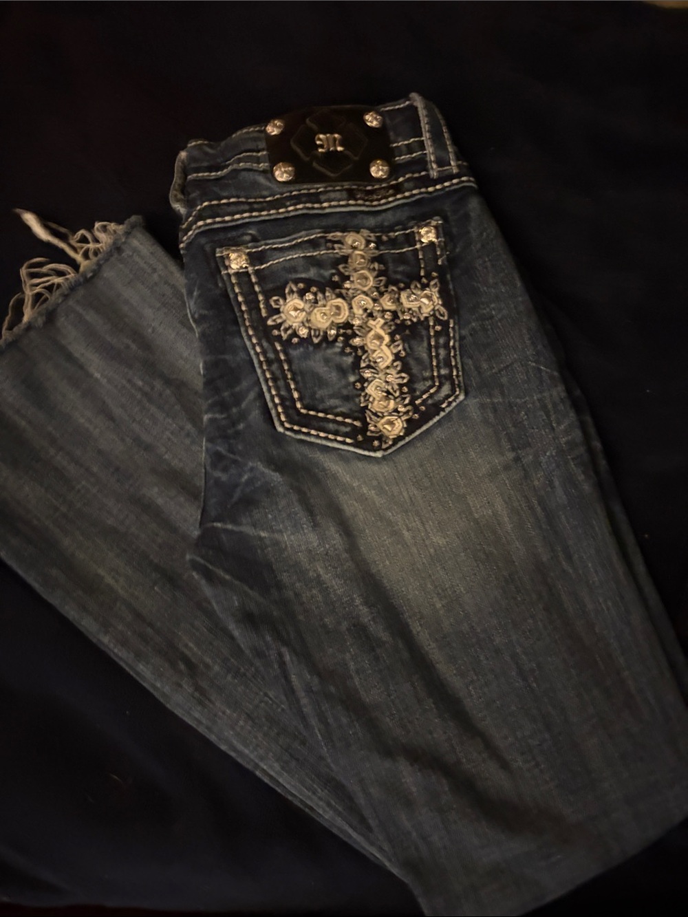 Miss Me Blue Bootcut Jeans with Embellished Cross Pocket